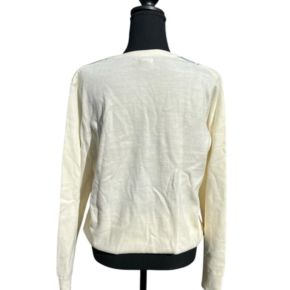 Women cream argyle button down w blue grey diamond design by Crofts&Barrow siz L - Picture 3 of 5